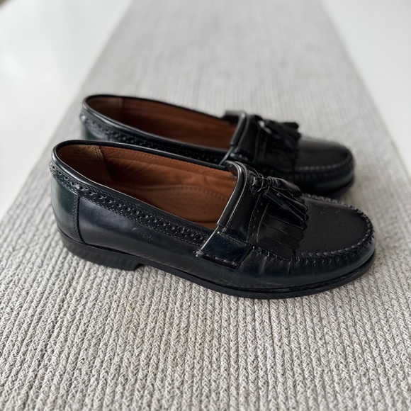 BASS Grammer Black Leather Tassel Fringe Loafers Size Men’s 7.5 - Picture 2 of 11